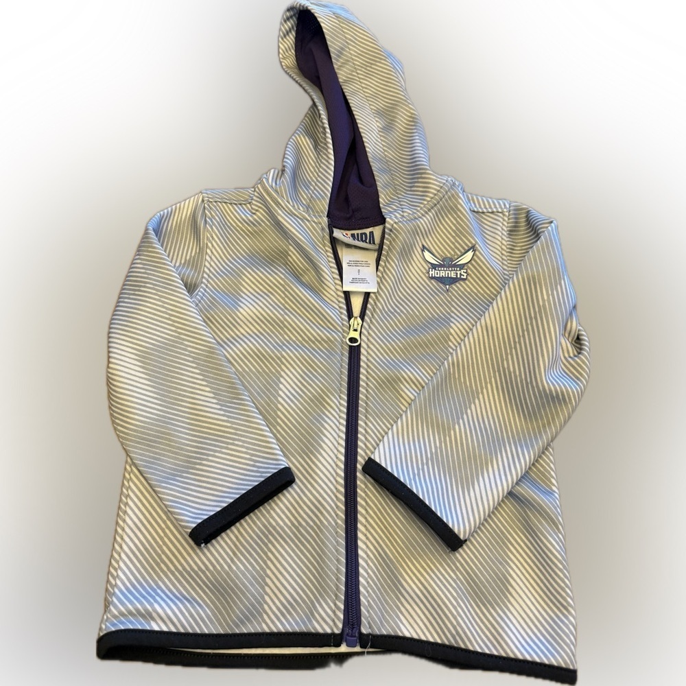 NBA Charlotte Hornets Kids Striped Hooded Jacket w/zipper, Gray, 3T